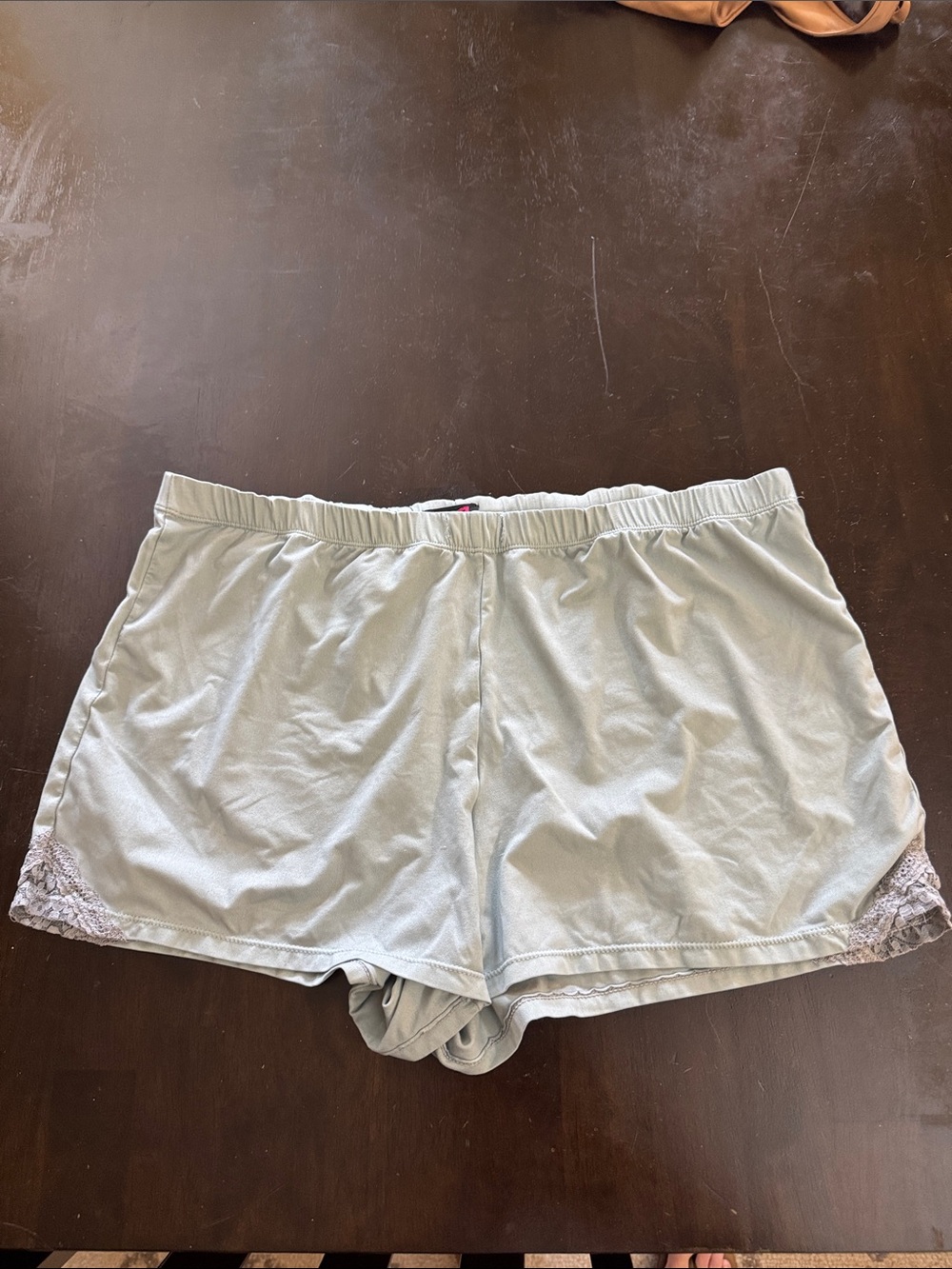 Soft Lace-Trim Sleep Shorts in Light Sage Green